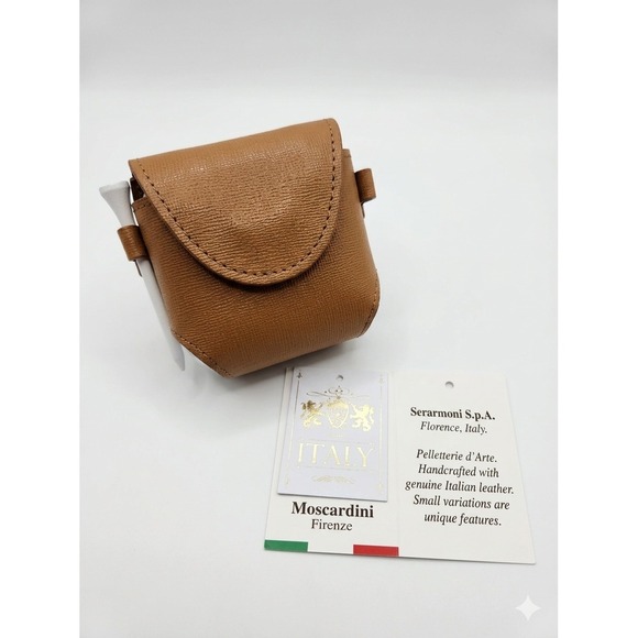 Moscardini Firenze Other - Moscardini Firenze Italian Leather Golf Ball Pouch Tan Brown Serarmoni Italy NEW